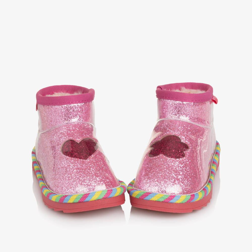 Agatha Ruiz de la Prada-Girls Shiny Pink Glitter Ankle Boots with Faux Fur Lining | Childrensalon Outlet