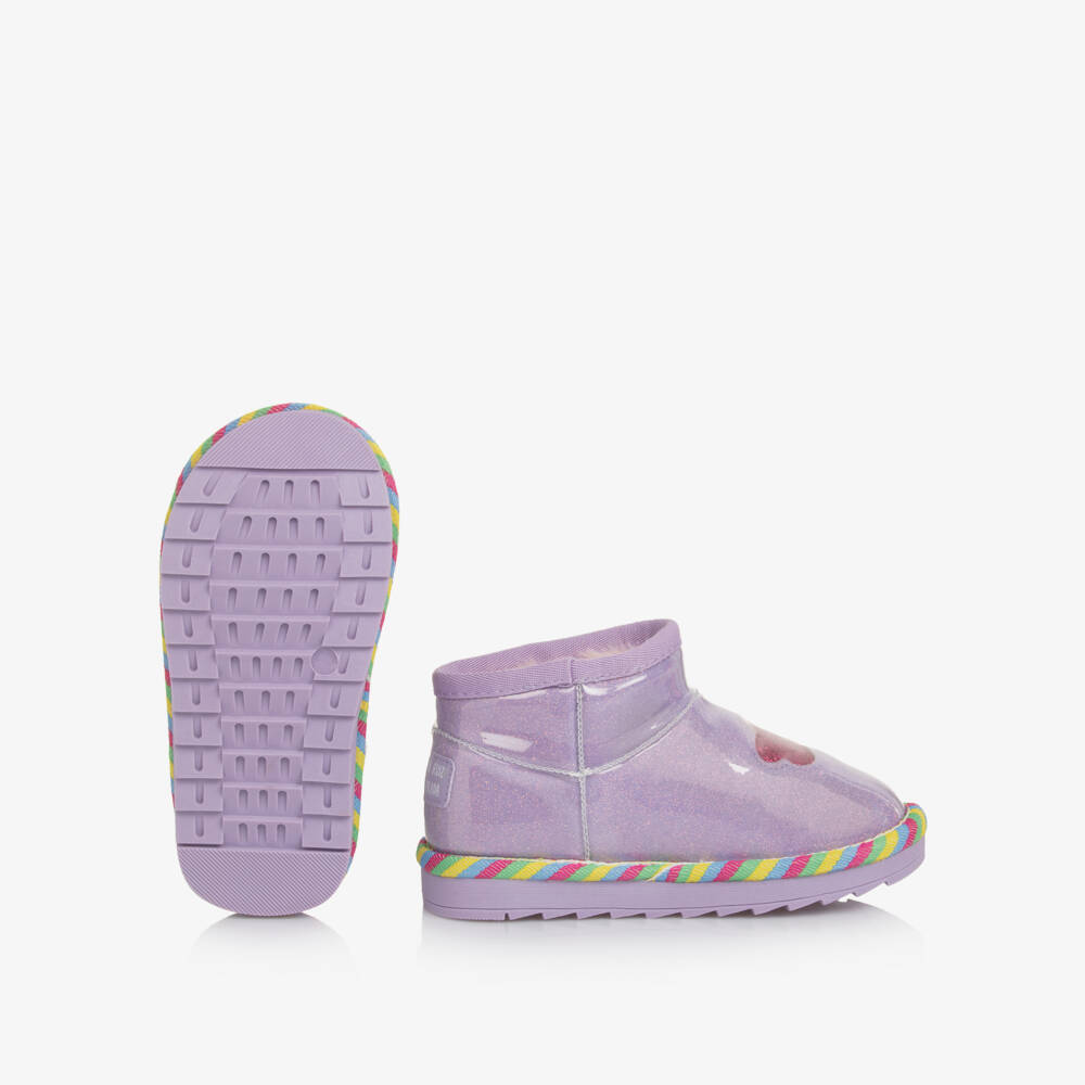 Agatha Ruiz de la Prada-Girls Shiny Purple Glitter Ankle Boots with Faux Fur Lining | Childrensalon Outlet