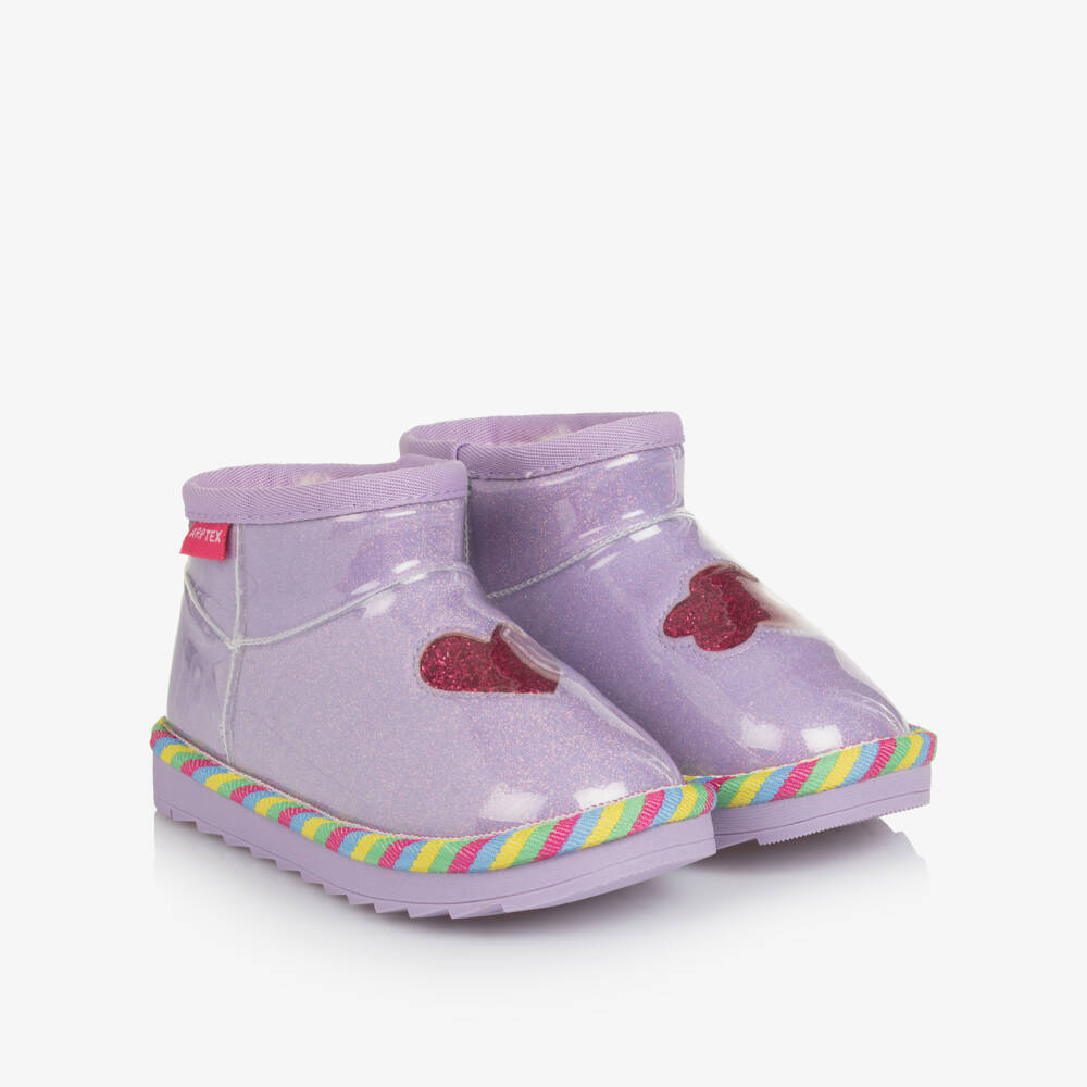 Agatha Ruiz de la Prada-Girls Shiny Purple Glitter Ankle Boots with Faux Fur Lining | Childrensalon Outlet