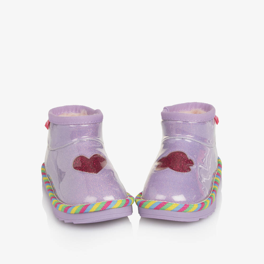 Agatha Ruiz de la Prada-Girls Shiny Purple Glitter Ankle Boots with Faux Fur Lining | Childrensalon Outlet