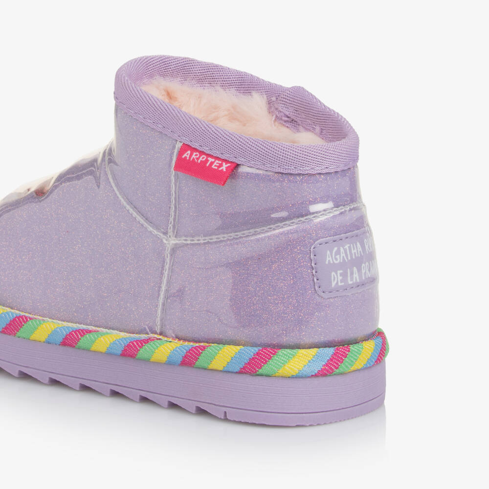 Agatha Ruiz de la Prada-Girls Shiny Purple Glitter Ankle Boots with Faux Fur Lining | Childrensalon Outlet