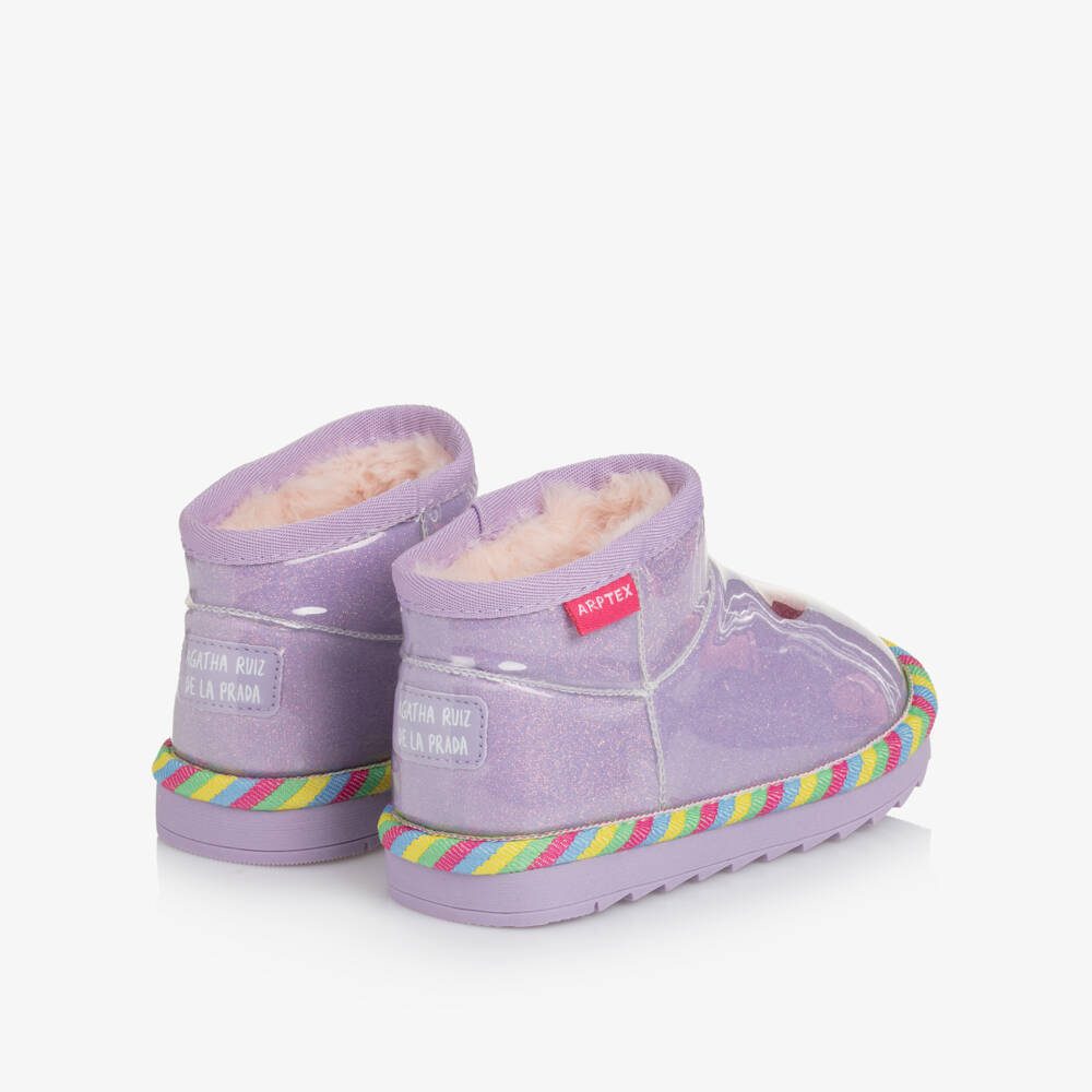 Agatha Ruiz de la Prada-Girls Shiny Purple Glitter Ankle Boots with Faux Fur Lining | Childrensalon Outlet