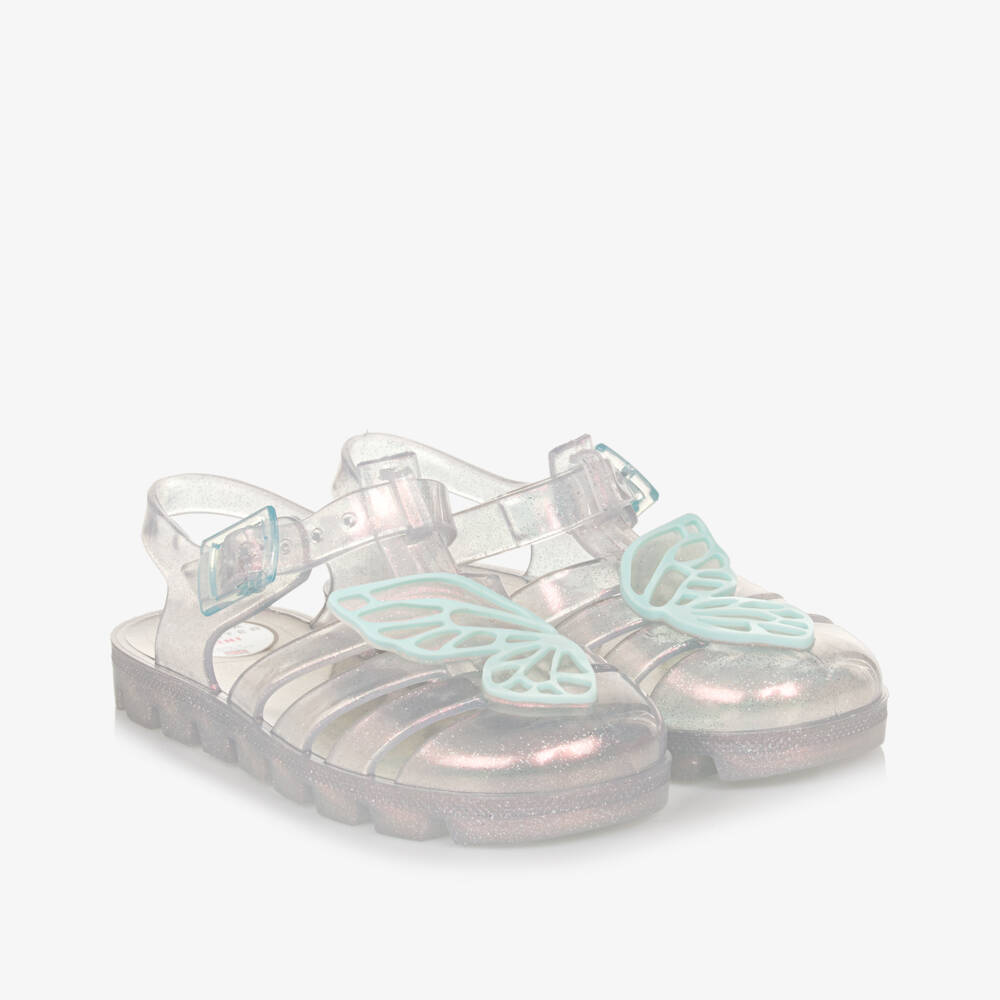 Sophia Webster Mini-Girls Silver Butterfly Jelly Sandals | Childrensalon Outlet
