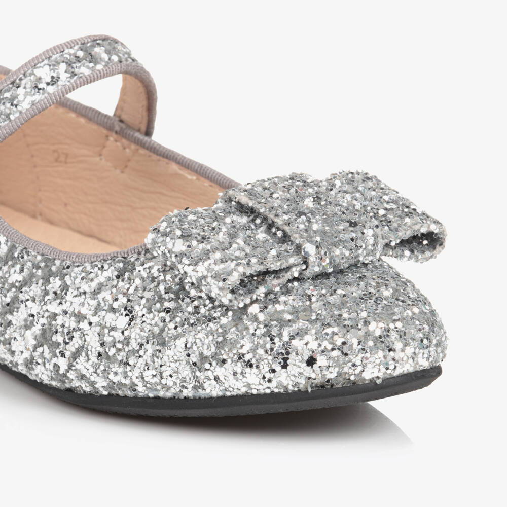 Age of Innocence-Girls Silver Glitter Bow Pumps | Childrensalon Outlet