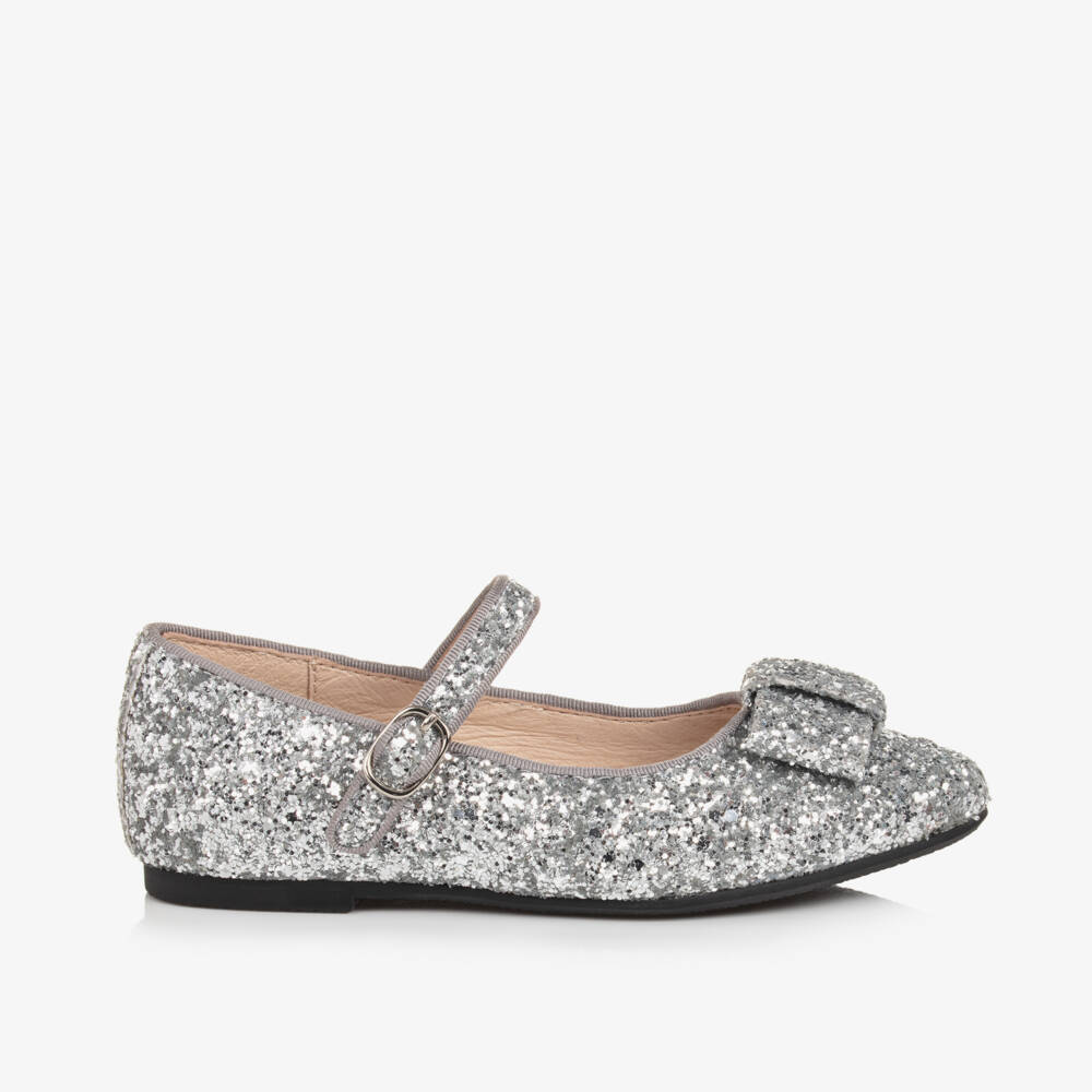 Age of Innocence-Girls Silver Glitter Bow Pumps | Childrensalon Outlet
