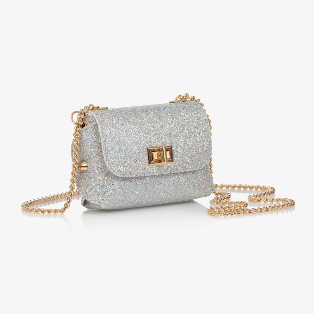 Zaccone-Girls Silver Glitter Leather Bag (12cm) | Childrensalon Outlet