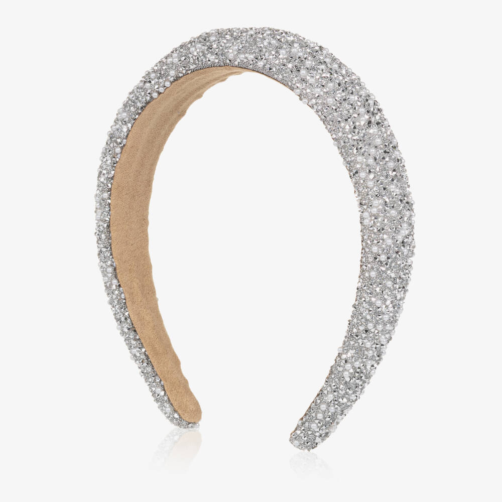 NAME IT-Girls Silver Glitter & Pearl Bead Hairband | Childrensalon Outlet