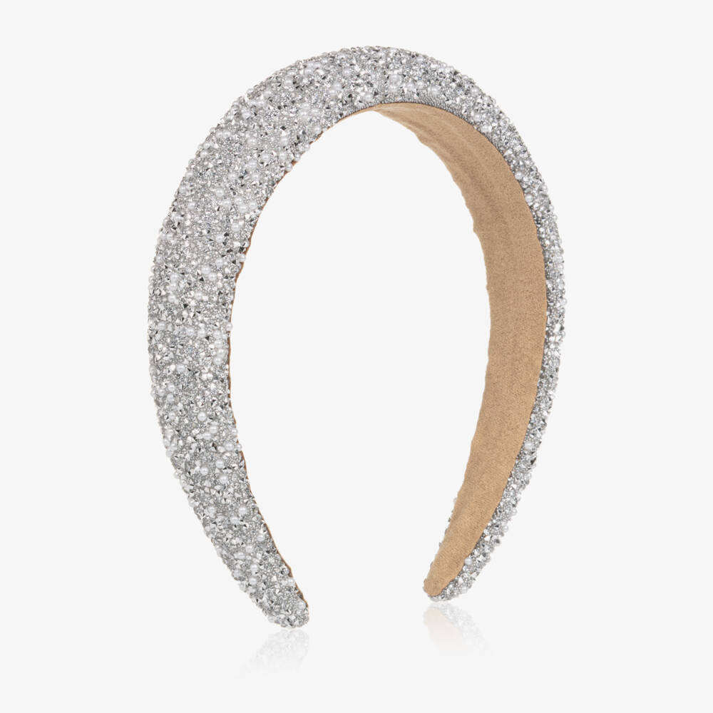 NAME IT-Girls Silver Glitter & Pearl Bead Hairband | Childrensalon Outlet