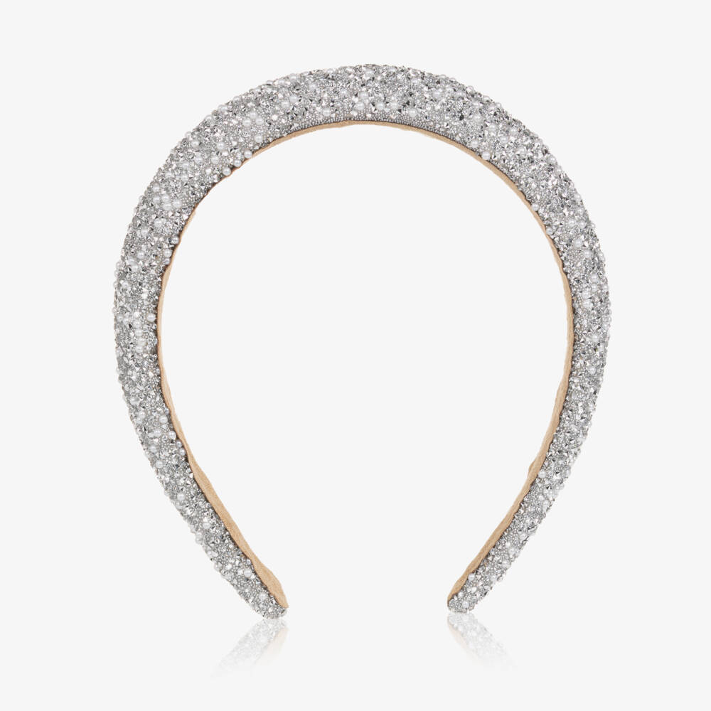 NAME IT-Girls Silver Glitter & Pearl Bead Hairband | Childrensalon Outlet
