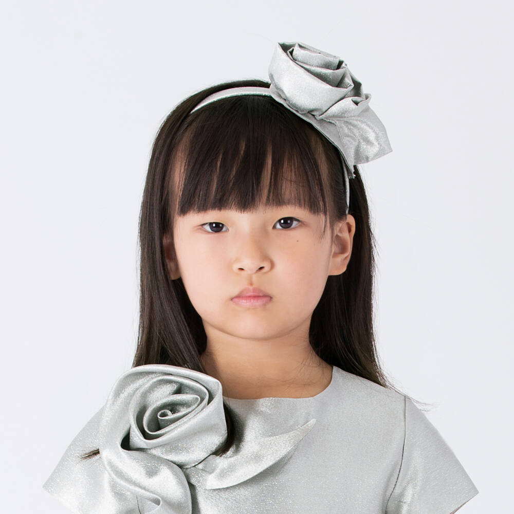 Mama Luma-Girls Silver Glitter Rose Hairband | Childrensalon Outlet