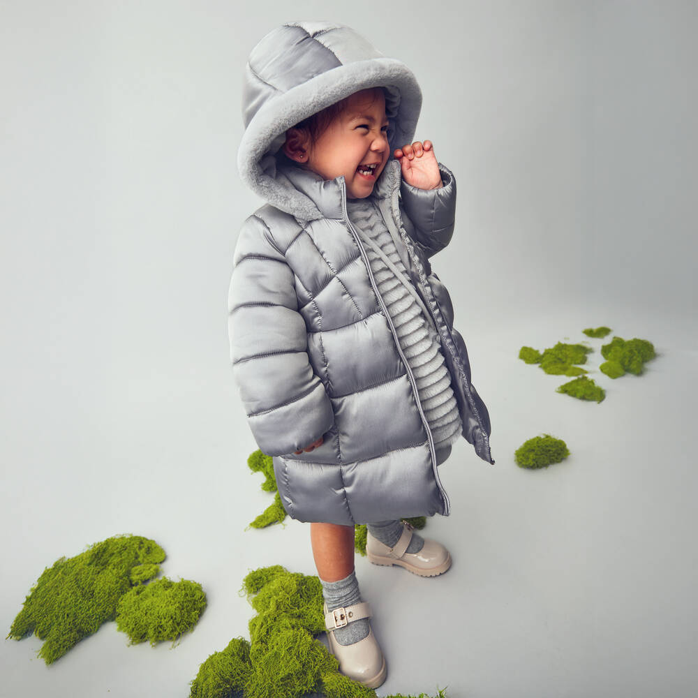 Mayoral-معطف مبطن رمادي بغطاء للرأس للبنات | Childrensalon Outlet
