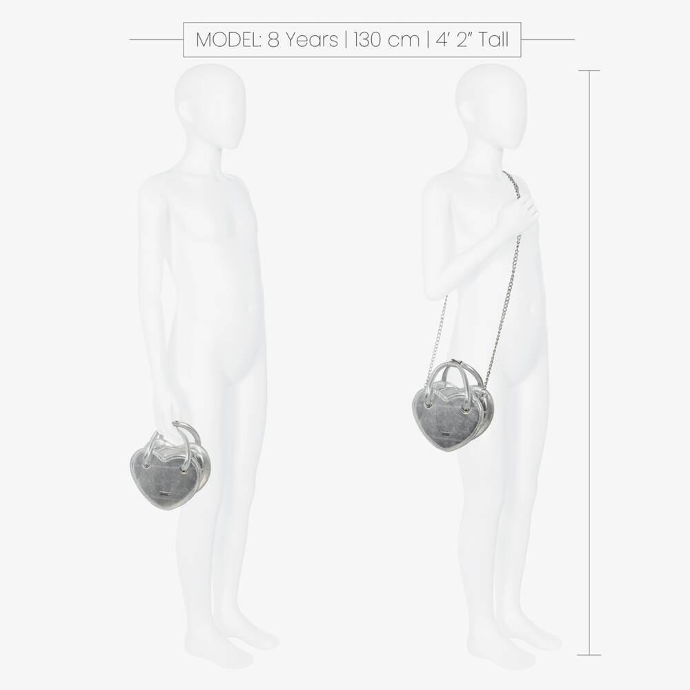 Monnalisa-Girls Silver Heart Faux Leather Handbag (18cm) | Childrensalon Outlet