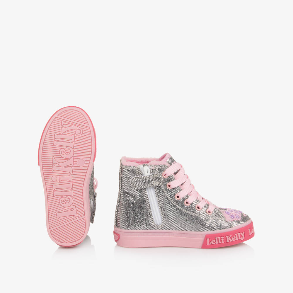 Lelli Kelly-Girls Silver High-Top Trainers with Beaded Butterflies | Childrensalon Outlet