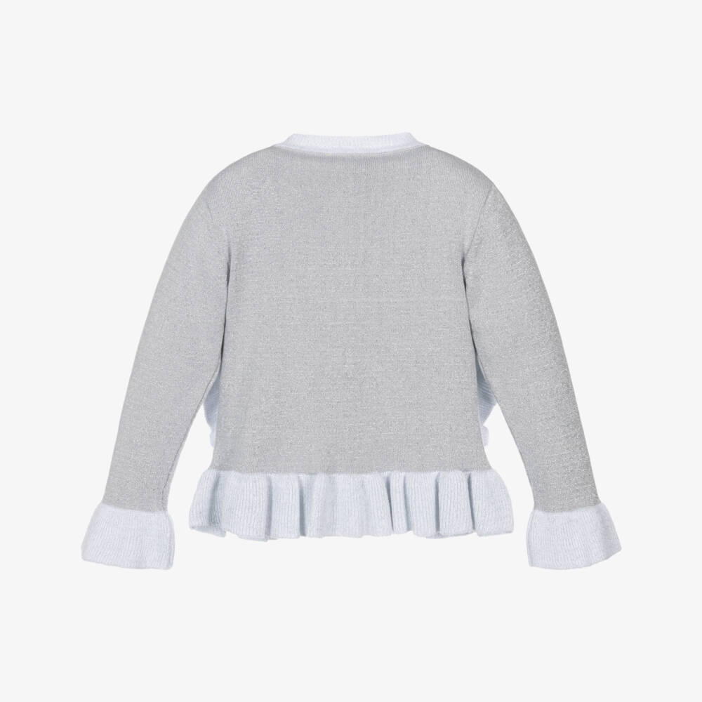 Stella McCartney Kids-Girls Silver Knitted Cotton Cardigan with Swan Motifs | Childrensalon Outlet