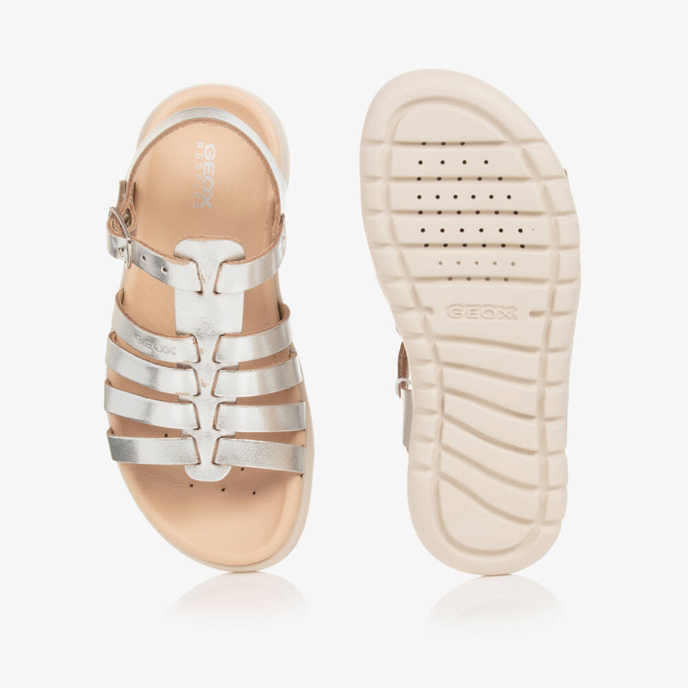 Geox-Girls Silver Leather Sandals | Childrensalon Outlet