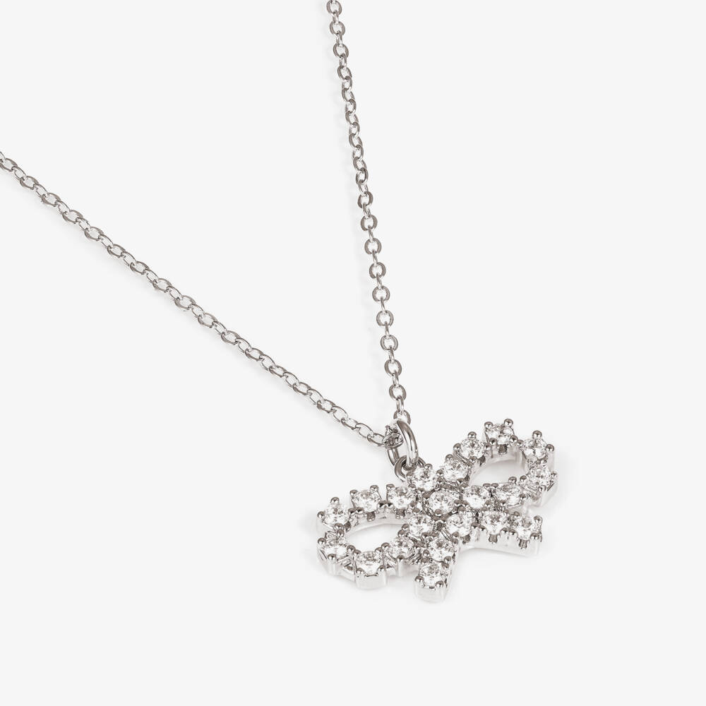 Self-Portrait-Girls Silver Micro Crystal Bow Necklace (50cm) | Childrensalon Outlet