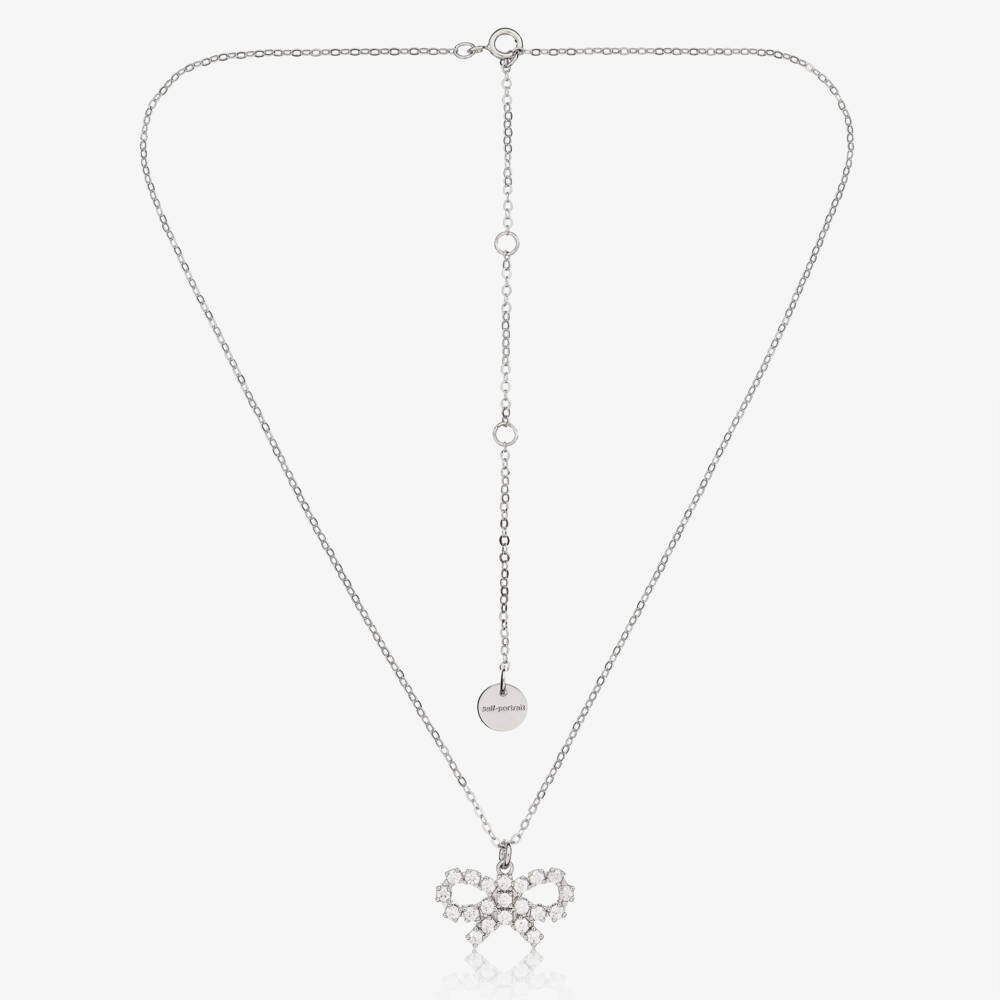 Self-Portrait-Girls Silver Micro Crystal Bow Necklace (50cm) | Childrensalon Outlet