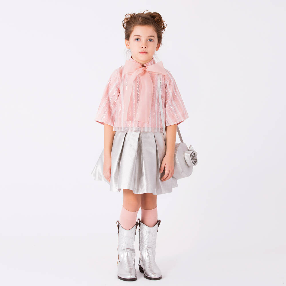 Mama Luma-Girls Silver Rose Circular Shoulder Bag (16cm) | Childrensalon Outlet