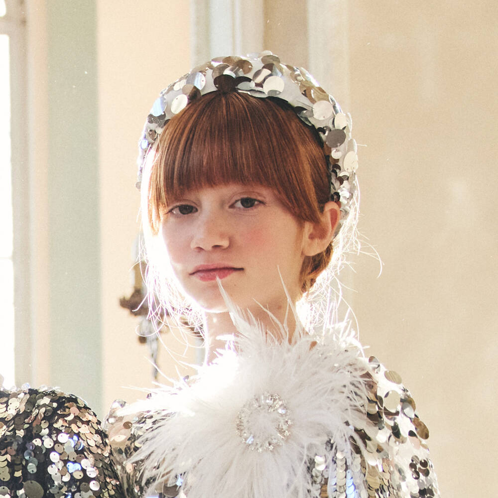 Junona-Girls Silver Sequin Padded Hairband | Childrensalon Outlet