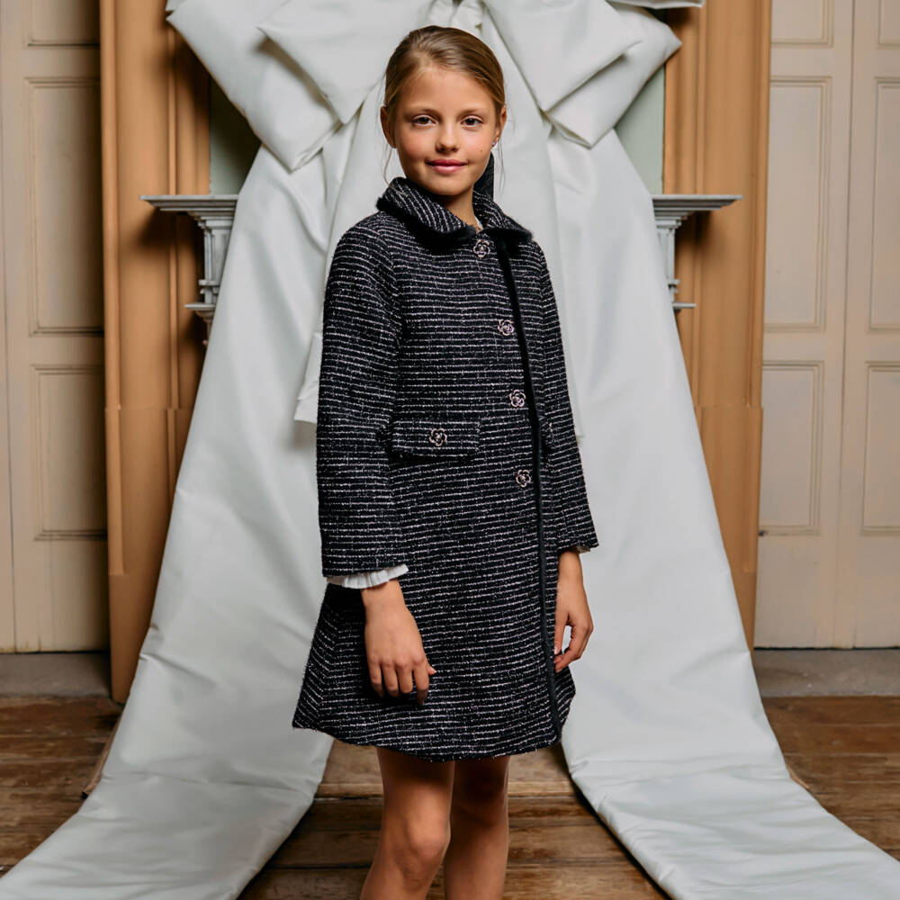 Patachou-Girls Sparkly Black Tweed Coat | Childrensalon Outlet