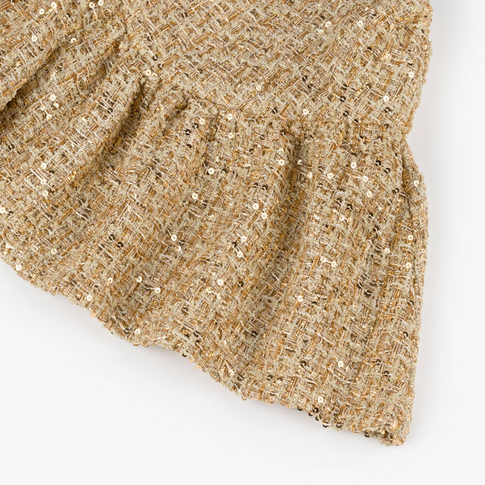 Marlo Kids-Girls Sparkly Gold Sequin Tweed Skirt | Childrensalon Outlet