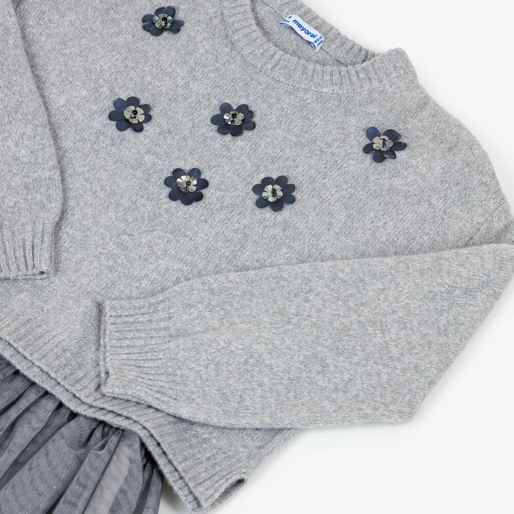 Mayoral-Girls Sparkly Grey Tulle Dress Set | Childrensalon Outlet