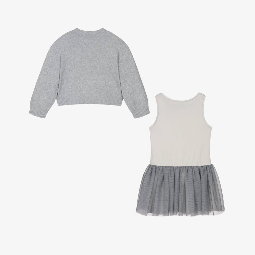 Mayoral-Girls Sparkly Grey Tulle Dress Set | Childrensalon Outlet