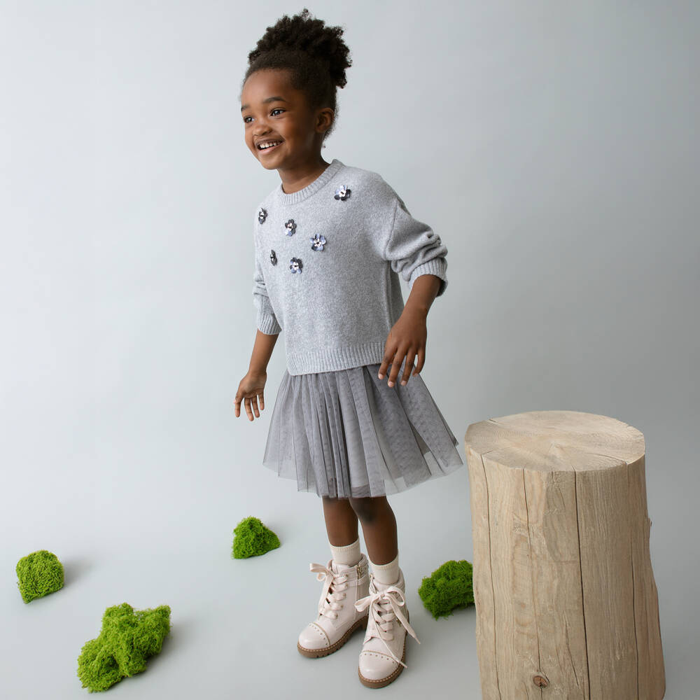 Mayoral-Girls Sparkly Grey Tulle Dress Set | Childrensalon Outlet