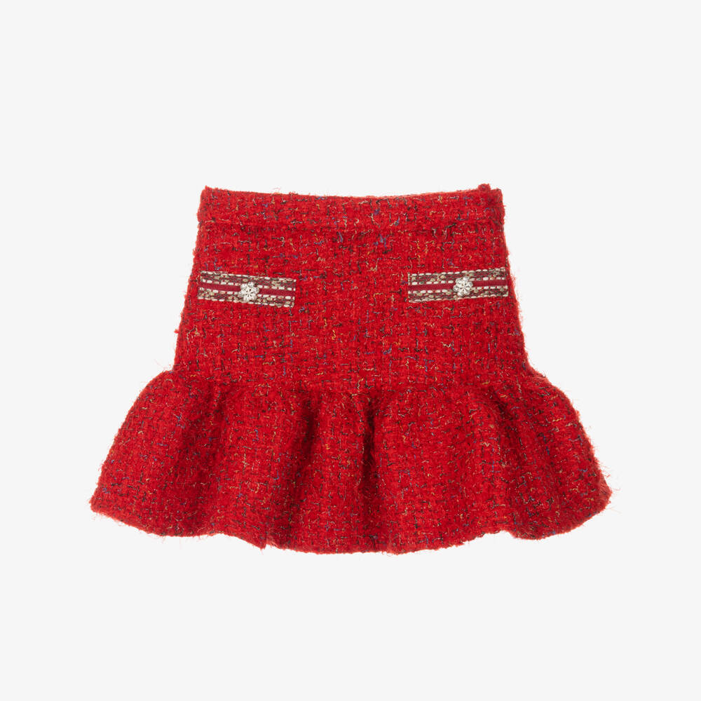 Patachou-Girls Sparkly Red Tweed Skirt | Childrensalon Outlet