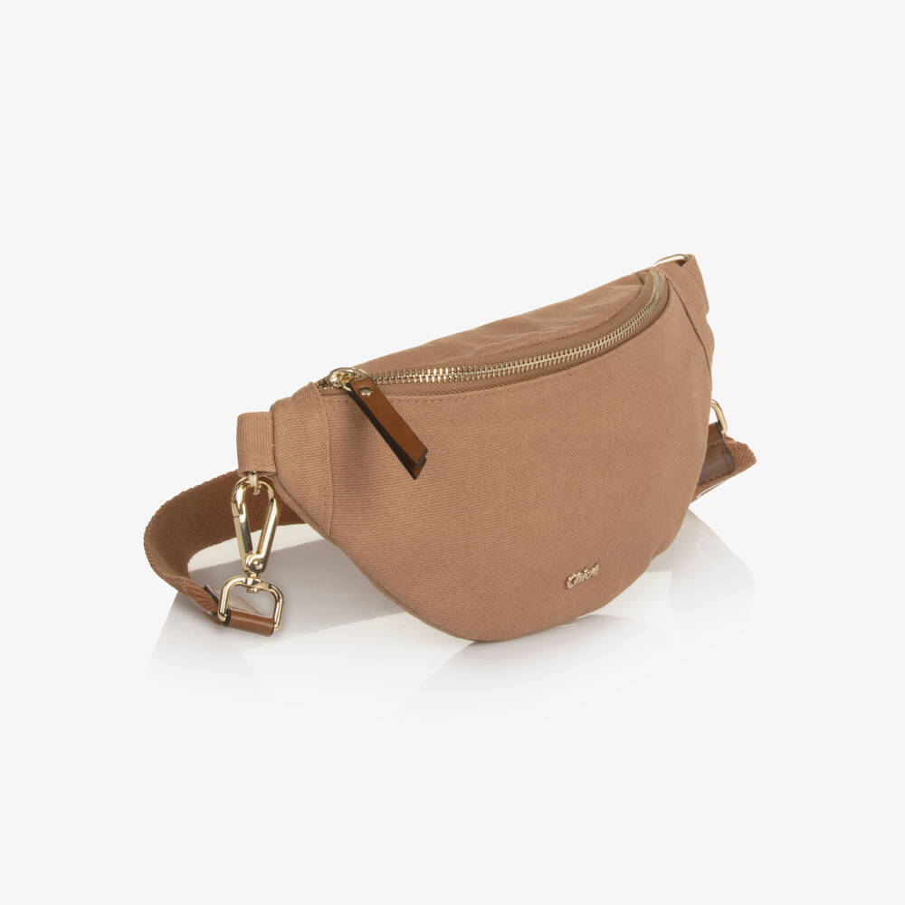 Chloé-Girls Tan Brown Canvas Logo Crossbody Bag (28cm) | Childrensalon Outlet