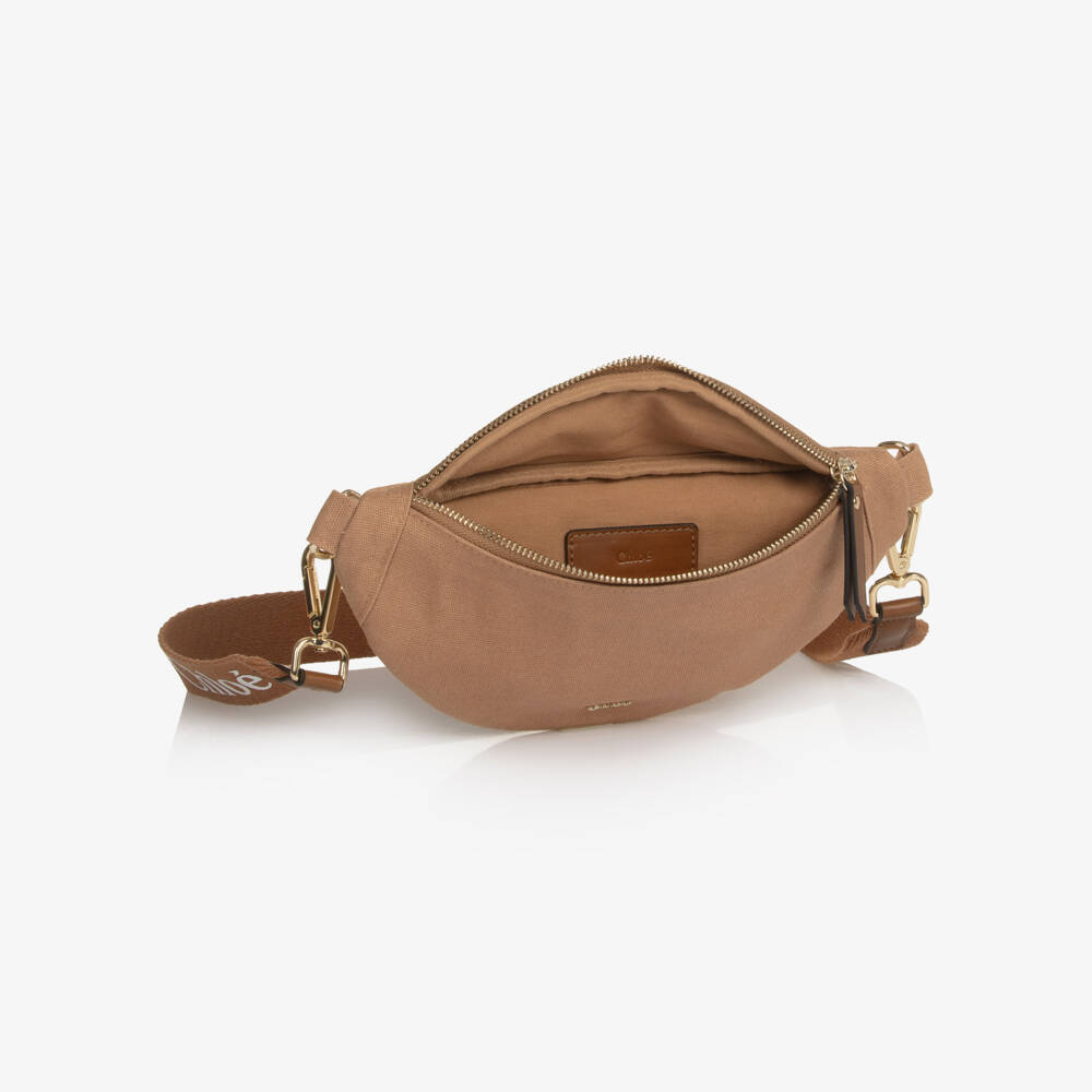 Chloé-Girls Tan Brown Canvas Logo Crossbody Bag (28cm) | Childrensalon Outlet