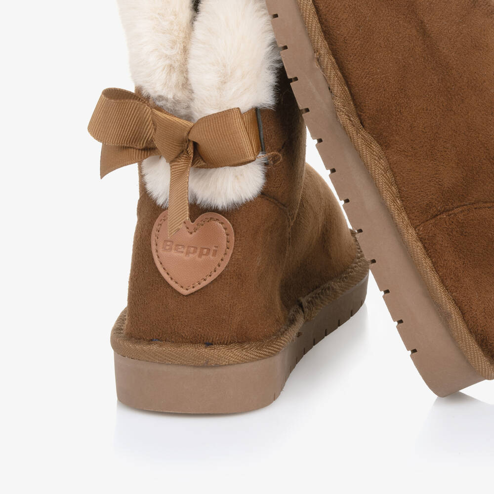 Beppi-Girls Tan Brown Faux Fur Lined Boots | Childrensalon Outlet