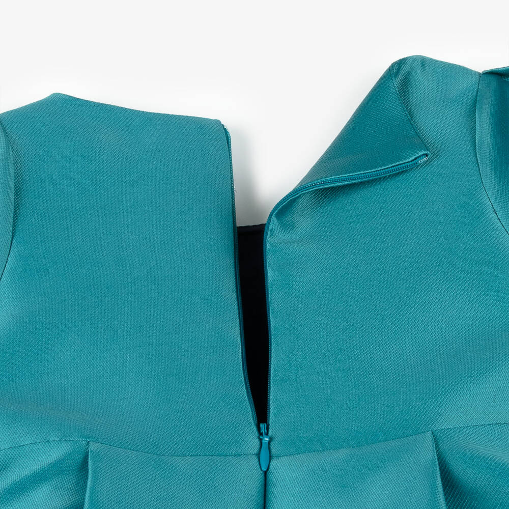 Mama Luma-Girls Teal Blue Satin Twill Bow Dress | Childrensalon Outlet