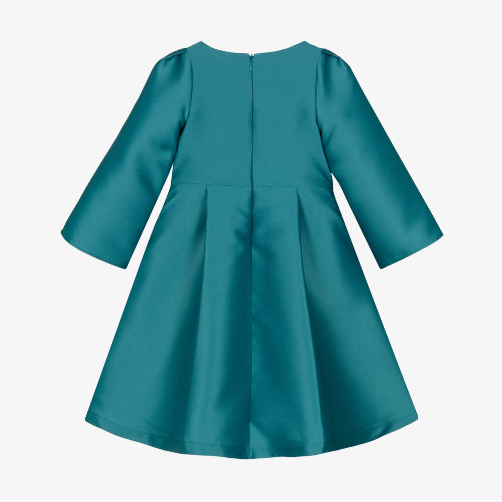 Mama Luma-Girls Teal Blue Satin Twill Bow Dress | Childrensalon Outlet