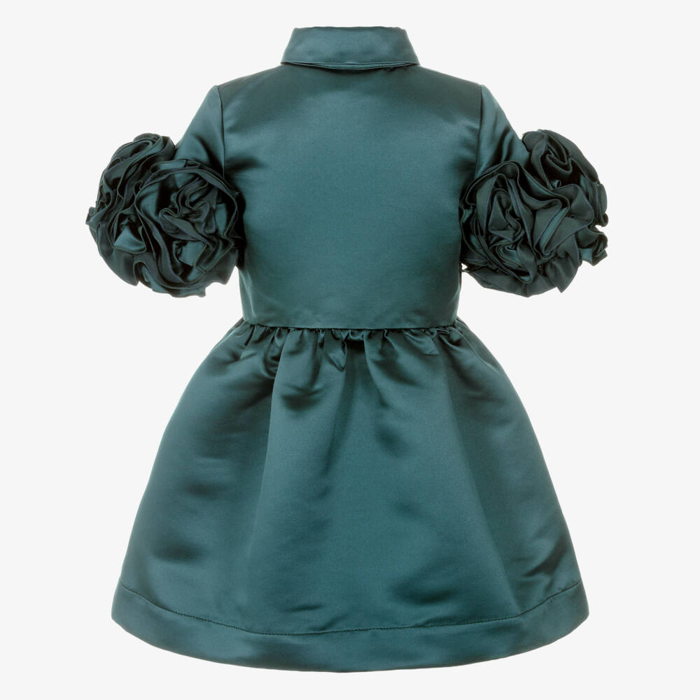 Jessie and James London-Girls Teal Green Satin Ruffle Sleeve Dress | Childrensalon Outlet