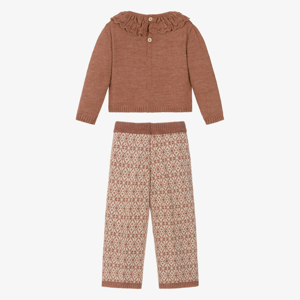 Mebi-Girls Terracotta & Beige Wool Knit Trouser Set | Childrensalon Outlet