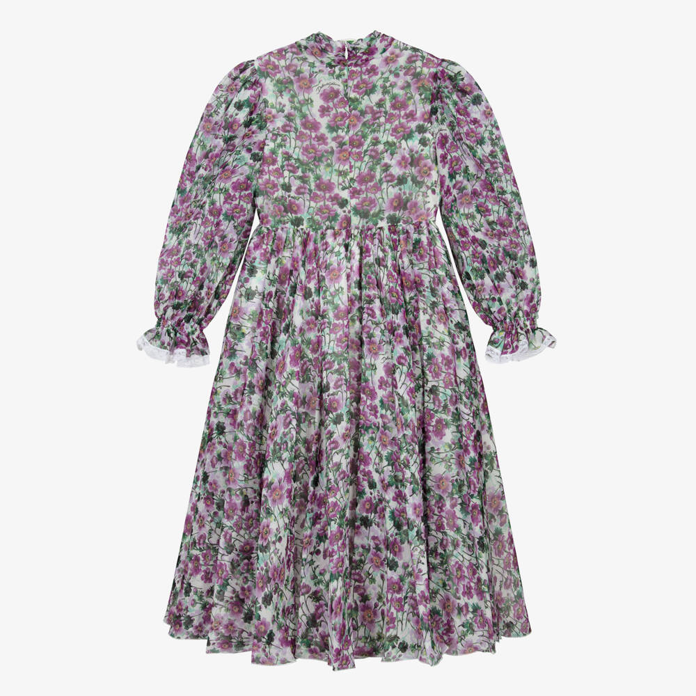 Dolce & Gabbana-Girls Violet Purple Floral Pure Silk Chiffon Dress | Childrensalon Outlet