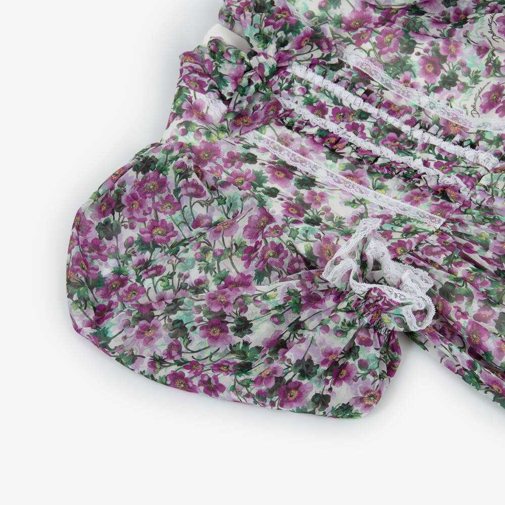 Dolce & Gabbana-Girls Violet Purple Floral Pure Silk Chiffon Dress | Childrensalon Outlet