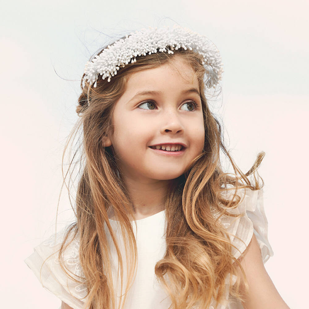Tartine et Chocolat-Girls White Beaded Headband | Childrensalon Outlet