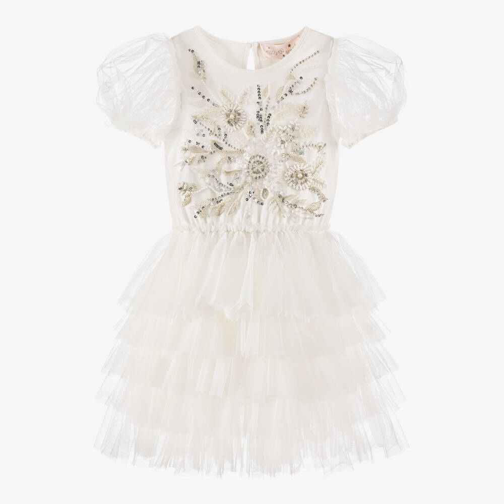 Tutu du Monde-فستان تول أبيض مزين بالخرز للبنات | Childrensalon Outlet