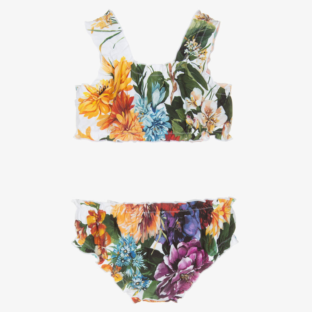 Dolce & Gabbana-Girls White Bikini with Colourful Floral Print | Childrensalon Outlet