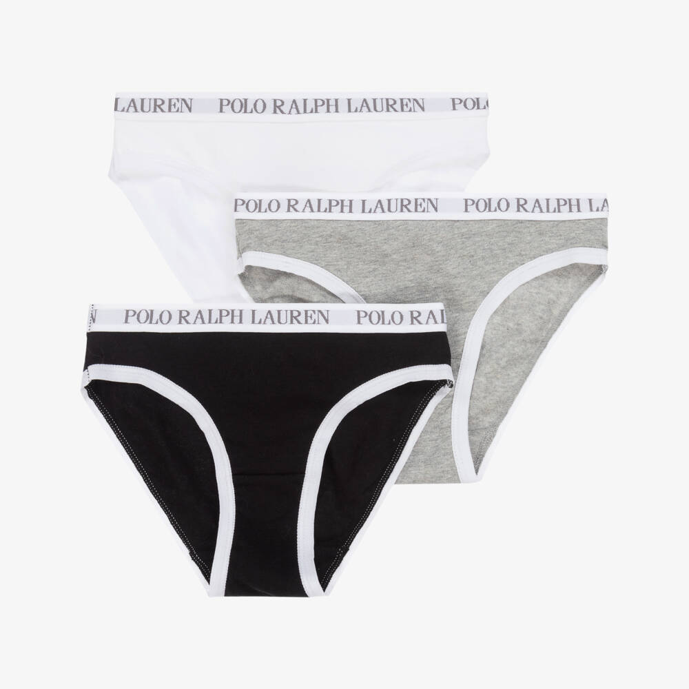 Ralph Lauren-Girls White & Black Cotton Knickers (3 Pack) | Childrensalon Outlet