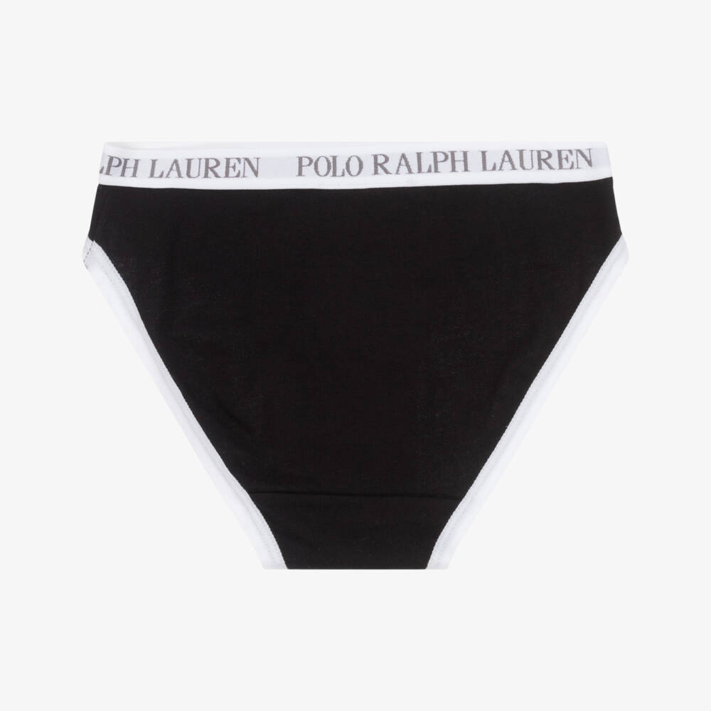 Ralph Lauren-Girls White & Black Cotton Knickers (3 Pack) | Childrensalon Outlet