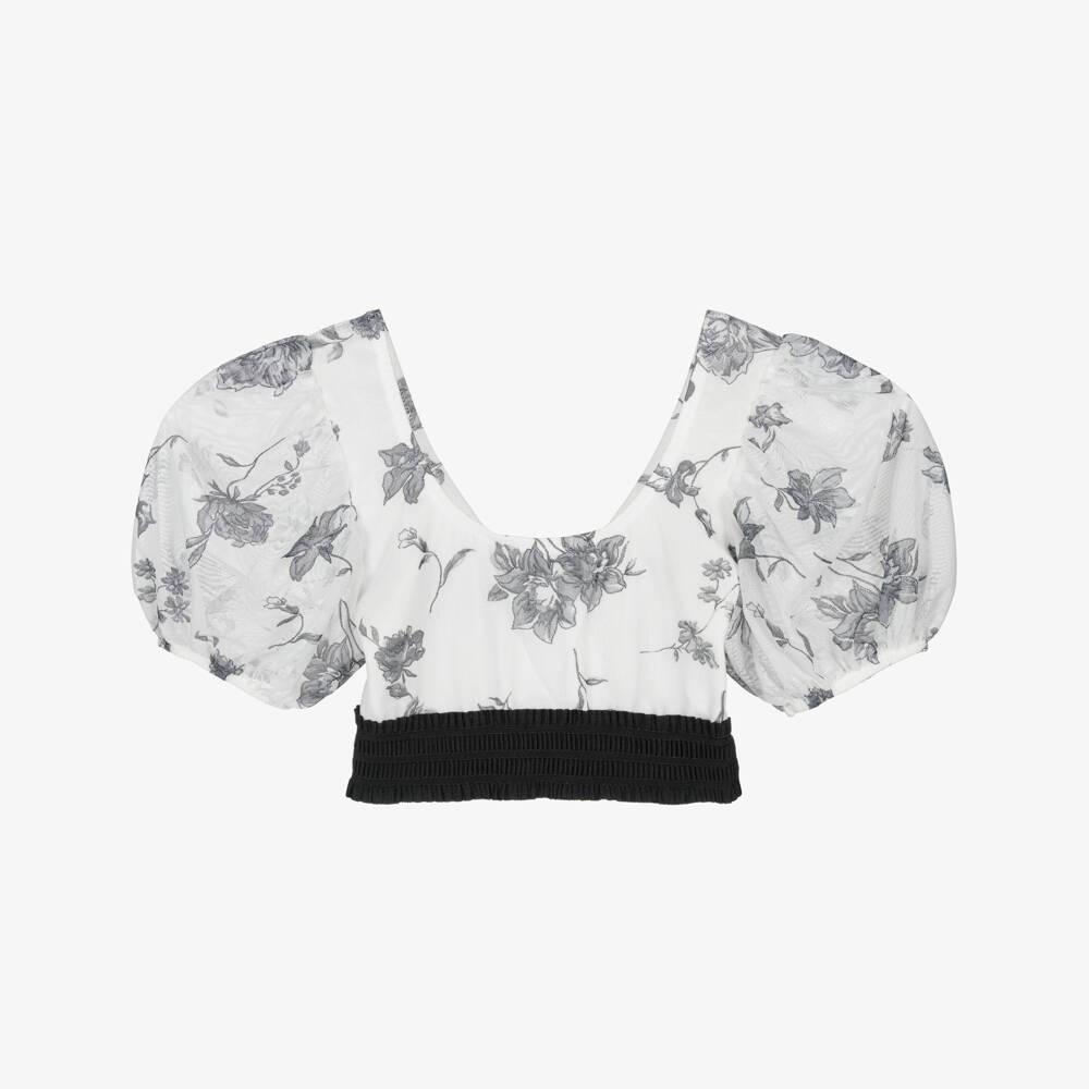 Nessi Byrd-Черно-белый цветочный топ для девочек | Childrensalon Outlet