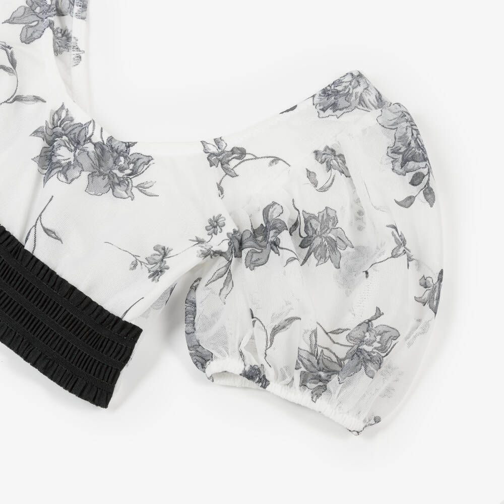 Nessi Byrd-Черно-белый цветочный топ для девочек | Childrensalon Outlet