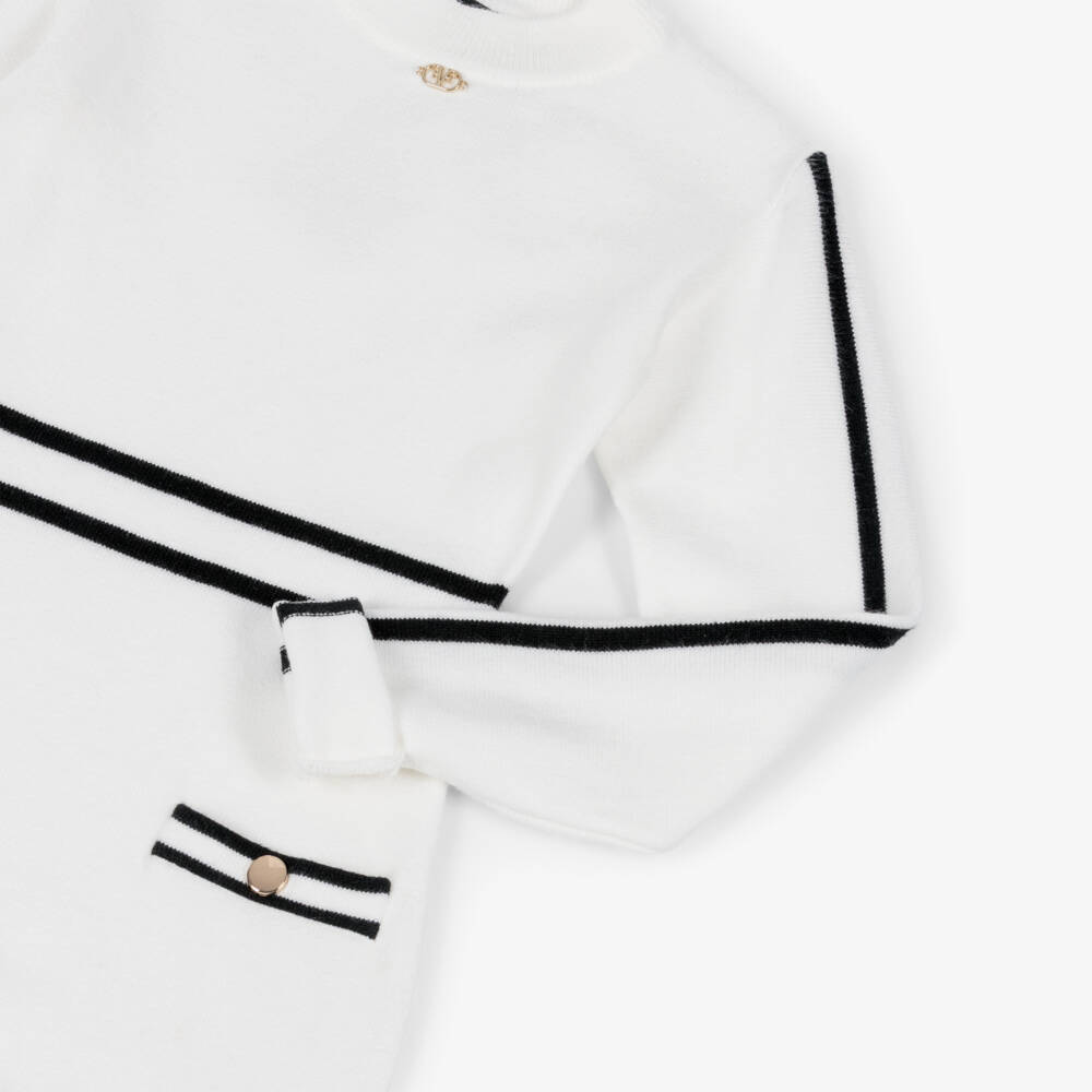 Fun & Fun-Girls White & Black Stripe Knitted Dress | Childrensalon Outlet