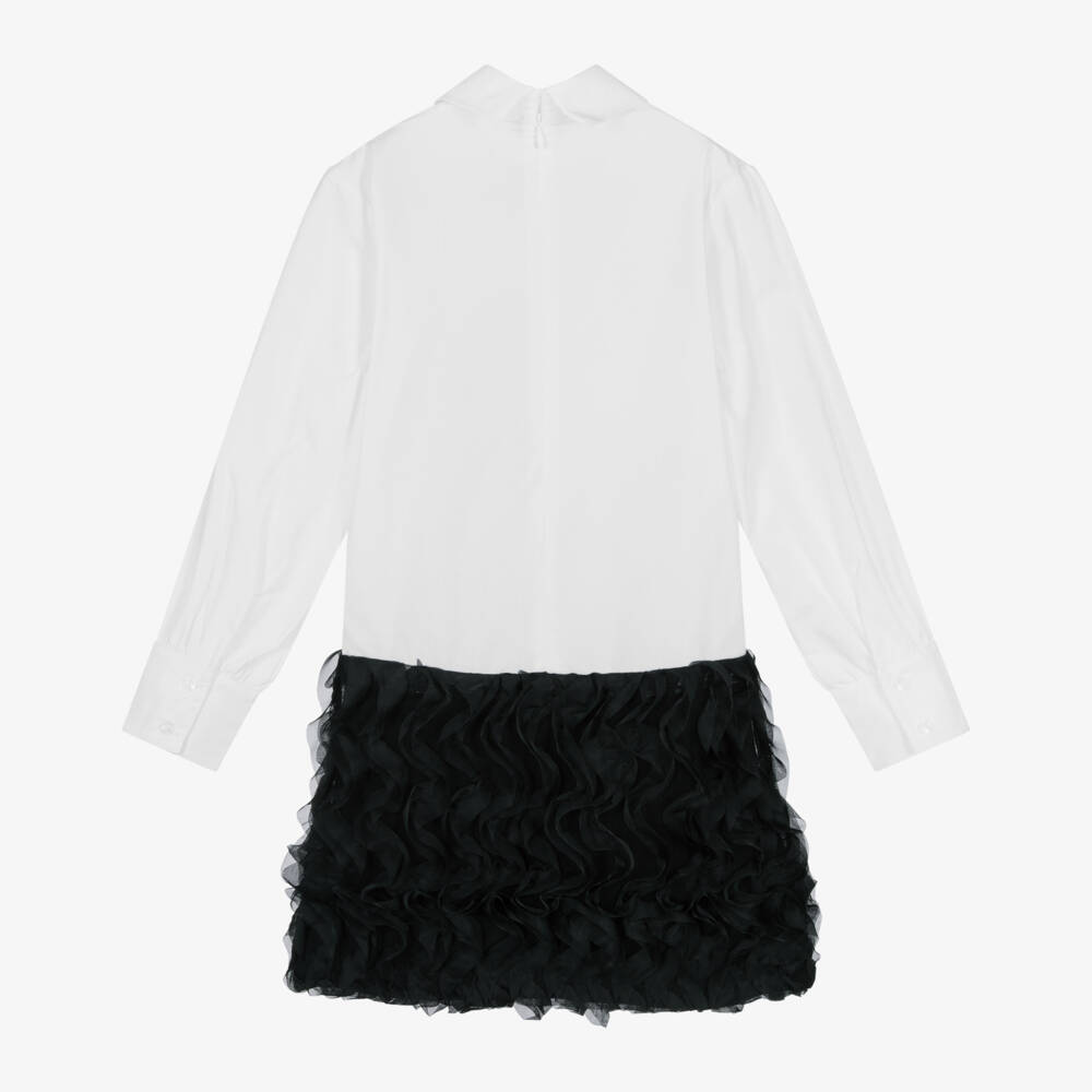 KARL LAGERFELD KIDS-Girls White & Black Tulle Shirt Dress | Childrensalon Outlet