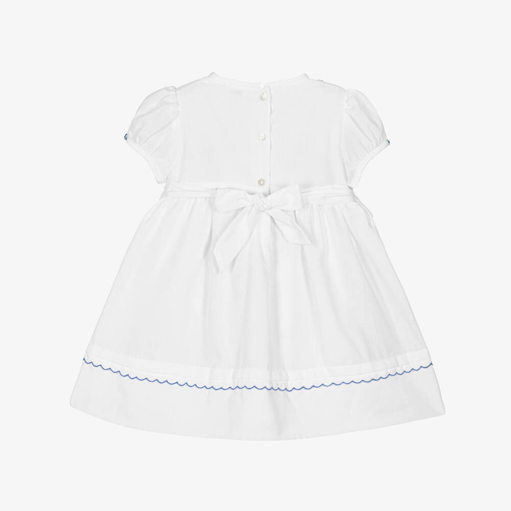 Sarah Louise-Girls White & Blue Floral Smocked Dress | Childrensalon Outlet