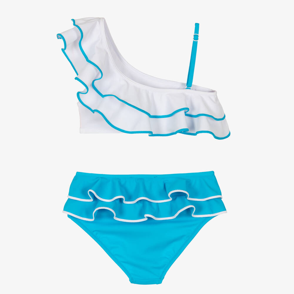 Nessi Byrd-Купальник с оборками синий и белый для девочек | Childrensalon Outlet