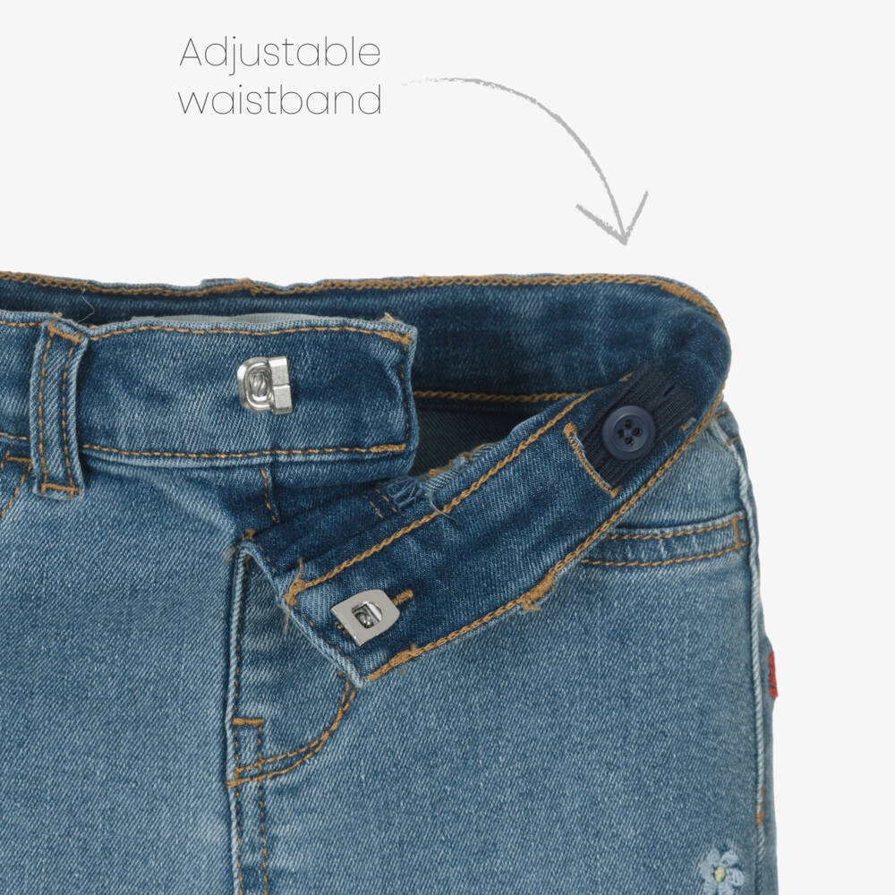 Levi's-Girls White & Blue Trouser Set with Floral Embroidery | Childrensalon Outlet